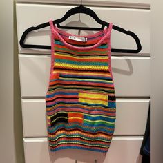 Zara Colorful Knit Crop Top, Size Small, Brand New/Nwt Sequin Halter Top, Colorful Knit, Zara Tweed, Striped Tube Top, Embroidered Crop Tops, Satin Crop Top, Faux Leather Top, Summer 2025, Tie Dye Crop Top