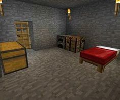 a bedroom with a bed and some shelves in it