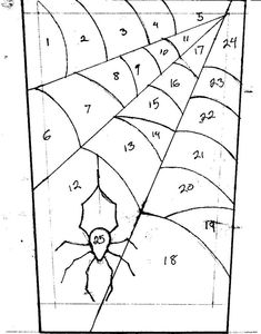 an image of a spider web with numbers on the front and back, in black and white