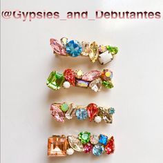 Gypsies And Debutantes Hair Clips Come In A Variety Of Colors And Lengths. All Clips And Barrettes Are Made From Vintage Swarovski Crystals And Findings. Follow On Insta @Gypsies_and_debutantes To See What’s Coming Next Or To Request To See Current Inventory. Gem Hair, Beautiful Wedding Shoes, Bow Fashion, Rhinestone Hair Clip, Rhinestone Hair, Amazing Hair, Barrette Clip, Vintage Hairstyles, Hair Barrettes