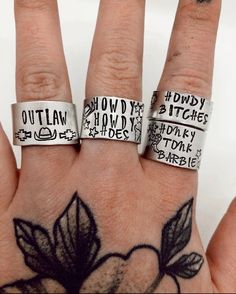 100% aluminum. OSFA Won’t turn fingers green. Hand Stamped Ring, Stamped Rings, Hand Stamped, The Modern, Turning, Sleek, Fashion Accessories, Turn Ons, Ring