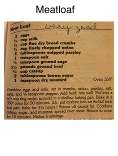 the recipe for meatloaf is shown in an old book