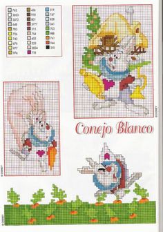 the cross stitch pattern shows two cartoon characters