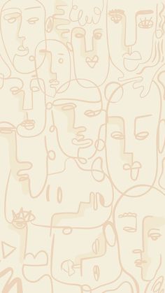 an abstract drawing of many faces on a beige background