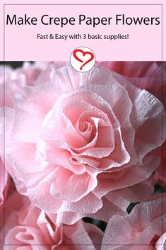 pink flowers with the text make crepe paper flowers fast and easy with 3 basic supplies