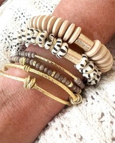 White and brown bone beads with brushed gold spacers and gold barrel center. Stack or wear solo. This will be a favorite. Available in dark or light. Bohemian Brown Jewelry With Spacer Beads, Everyday Gold Stretch Bracelet With Wooden Beads, Adjustable Bone-colored Bracelet, Bohemian Gold Spacer Beads, Artisan Brown Spacer Beads, Bohemian Round Brown Beads, Bone Beads, Dallas Tx, Bead Bracelet