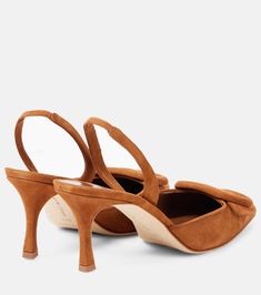 Maysli 70 suede slingback pumps in brown - Manolo Blahnik | Mytheresa Manolo Blahnik Maysli, Manolo Blahnik Pumps, Mid Heels Pumps, Manolo Blahnik Shoes, White Pumps, Slingback Heel, Patent Leather Pumps, Suede Pumps, Slingback Pump