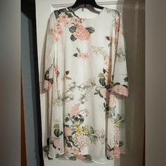 Beautiful Floral Dress From New York And Company With Slip Underneath And 3/4 Sleeves. Size Large- Never Wore, New With Tags! Cross Posted White 3/4 Sleeve Dress For Daywear, White Feminine Dress With 3/4 Sleeves, White Feminine Dresses With 3/4 Sleeve, Cream 3/4 Sleeve Spring Dress, Beautiful Floral Dresses, New York And Company, Floral Dress, Dresses With Sleeves, Colorful Dresses