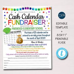 Cash Calendar Fundraiser Flyer, Printable Handout Take Home Fundraiser Event Sheet, Church Nonprofit School PTO PTA Event, Editable Template Where Does Pto Money Go, Calendar Fundraiser Ideas, Booster Club Fundraisers, Cash Calendar Fundraiser, Calendar Fundraiser Template, Pta Organization, Calendar Flyer, Pta Fundraising Ideas, Unique Fundraising Ideas