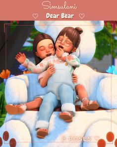 two children are sitting in a chair with their arms around each other and the caption reads, dear bear 8 poses