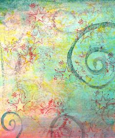 an abstract painting with swirls and stars