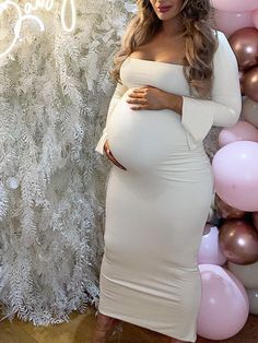 Momyknows Elegant Long Sleeve Maternity Dress Ultimate Baby Shower Outfit White Bodycon Dress to Embrace Your Bump Vestidos Para Baby Shower, Baby Shower Gown, Maternity Sundress, Fitted Maternity Dress, Long Sleeve Maternity Dress, Shower Outfits, Maternity Nursing Dress, Maternity Midi Dress, Maternity Dresses For Photoshoot