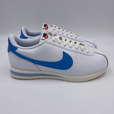 Nike Cortez White / Blue Womens Shoes Brand New, With Original Box. Product Code: Dn1791 102 Price Is Firm. Fast And Professional Shipping! Will Ship Next Business Day. Check Out My Closet For Models Such As Ultraboost Nmd R1 Swift Run Both Mens And Womens Shoes Outfits With Cortez Shoes, Blue Womens Shoes, Nike Cortez White, Cortez Shoes, Nmd R1, Shoe Fits, Ultra Boost, Nike Cortez, Shoes Brand