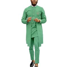 Fitted Cotton Sets With Stand Collar, Spring Long Sleeve Sets For Traditional Ceremonies, Green Long Sleeve Pant Set For Eid, Fitted Long Sleeve Pant Set For Festivals, Traditional Green Pant Set For Summer, Traditional Long Sleeve Sets For Summer, Traditional Long Sleeve Summer Sets, Green Cotton Sets For Traditional Ceremonies, Fitted Green Pants For Eid