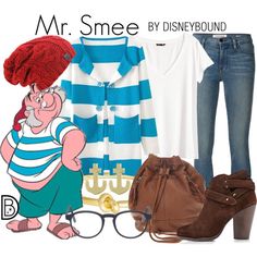 an image of a woman's outfit and shoes with the words mr smee by disney bound