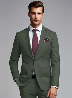 Seasonal colors are a great way to keep your tailoring interesting, so investing in our Huddersfield Stretch Autumn Green Wool Suit is a wise choice. Crafted from a wool blend, this suit ensures both style and comfort. The solid pattern and refreshing autumn green tone render it an excellent selection for leaving a lasting impression at the office, weddings, and other special occasions. 
 
Introducing "Voyager" collection, a truly exceptional fabric that combines luxury and performance. Crafted from super 100's australian merino wool fiber with touch of lycra for flexibility and resillience is enriched with prunelle weave that ensures a lively draping and crease resistance feature. 
  Look Includes     Huddersfield   Stretch   Autumn   Green   Wool  Fabric  Two Button Jacket Style  Notch L Green Wool Suit Men, Green Single-breasted Suits For Fall, Fitted Green Wool Suit, Dark Green Tweed Suit, Dark Green Tweed Wedding Suit, Brown Tweed Suit, Tweed Overcoat, Dapper Suits, Fall Winter Jacket