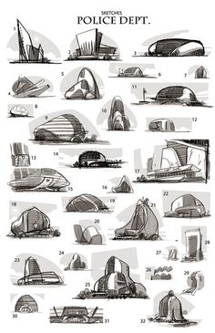 an image of various architectural designs for buildings and other things in the world that are drawn by