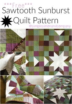 an image of a quilt pattern with the words sawtooth sunburst quilt pattern