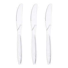 three knives are shown on a white background