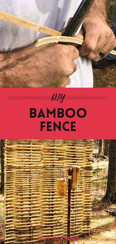 bamboo fence with text overlay that reads diy bamboo fence