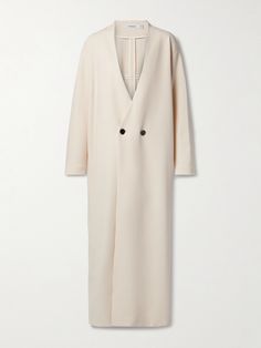 FFORME's 'Alva' coat is as timeless as it is versatile. With a collarless, V-neckline inspired by cardigans, it's been tailored in Italy from wool-blend crepe in a classic double-breasted silhouette. The longline cut makes it ideal for layering over maxi dresses and skirts. Elegant V-neck Outerwear With Double Button Closure, Elegant V-neck Outerwear With Hidden Button Closure, Classic V-neck Outerwear With Hidden Buttons, Elegant Long Outerwear For Daywear, Maxi Dresses And Skirts, Thailand Outfit, Maxi Skirt Dress, Sports Trousers, Fantasy Gowns