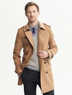 Camel Wool Belted Trench | Banana Republic Casual Belted Business Outerwear, Casual Belted Outerwear For Business, Semi-formal Long Sleeve Belted Outerwear, Classic Gabardine Pea Coat For Fall, Belted Collared Outerwear For Business, Classic Tailored Outerwear With Fold Down Collar, Classic Pea Coat With Suit Collar For Work, Business Pea Coat With Double Button Closure, Business Pea Coat With Double Button Closure And Collar