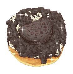 an oreo cookie with chocolate frosting and stars on it's top is shown