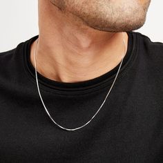 This sleek snake chain necklace features square links styled in classic 92% Repurposed solid sterling silver. The 20-inch chain has 1.1mm links and secures with a lobster clasp. Made in Italy. Easy Jewelry, Jewelry Clasps, Mens Accessories Jewelry, Snake Chain, Chain Necklace, Mens Accessories, Chain, Sterling Silver, Silver