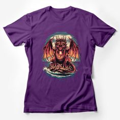 Red Dragon Graphic Tee, Fantasy Creature Art Shirt, Unisex Mythical Beast Top, Gifts for Gamers, Cool Dragon Illustration T-Shirt Design Female T-Shirt Custom graphic T-Shirt.Customize your color Purple Graphic Tee With Character Print, Purple Crew Neck T-shirt With Character Print, Purple Crew Neck T-shirt With Front Print, Purple Graphic Tee With Custom Print, Gifts For Gamers, Dragon Graphic, Feminist Clothes, Cool Dragons, Fantasy Creature