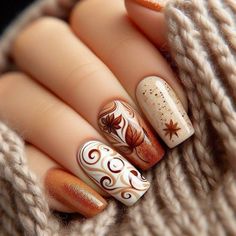 Pumpkin Spice Nail Art, White Pumpkin Nail Design, Pumpkin Spice Latte Nails, Latte Nail Ideas, Latte Art Nails, Pumpkin Spice Nail Designs, Fall Gnome Nails, Coffee Nails Designs, Pumpkin Fall Nails