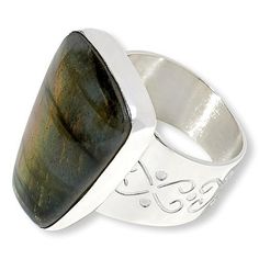 Jay King Sterling Silver Labradorite Ring A shimmering, freeform labradorite stone from Madagascar, set into a handcrafted ring design, makes an elegant addition to any ensemble. From Jay King.        Approx. 1"L x 3/4"W x 5/16"H; shank 1/4"W     Stamped .925     Ring has freeform labradorite stone bezel-set atop wide band     Tapered shoulders     Band has etched, decorative scroll work on shoulders and sides   Stone Information       All sizes and weights approximate     Stabilized Gray Labrad Elegant Adjustable Labradorite Ring, Elegant Labradorite Gemstone Ring, Elegant Labradorite Open Ring, Labradorite Ring Silver, Jewelry King, Sterling Silver Rings Turquoise, Scroll Work, 925 Ring, Labradorite Ring