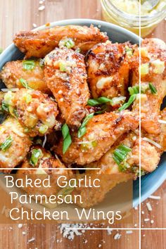 baked garlic parmesan chicken wings in a bowl