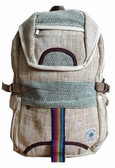 Adventure Hemp Backpack is made up of a mixture of 50% organic hemp and 50% cotton. The special feature of this backpack is the colorful fabric and the organic cotton material used outside of the pockets.  Size: 16 x 10 x 5 inch (Height x Length x Width) Weight: 700gm Material: 70% Hemp and 30% Cotton Inside Backpack: Single Zipper which has a separate compartment for 14'' laptop  Outside Backpack: Two water holder side pocket and one small compartment  Best quality zipper Comfortable and adjust Casual Beige Cotton Backpack, Handmade Natural Color Backpack, Green Rectangular Cotton Backpack, Green Cotton Rectangular Backpack, Hemp Backpack Aesthetic, Eco-friendly Cotton Backpack, Inside Backpack, Casual Hemp Bags For Daily Use, Eco-friendly Canvas Backpack