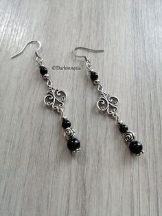 Witchy Black Nickel-free Earrings, Black Gothic Pierced Earrings, Adjustable Black Gothic Jewelry, Vintage Black Dangle Jewelry, Black Victorian Dangle Jewelry, Black Metal Witchy Earrings, Gothic Onyx Jewelry For Gift, Black Gothic Sterling Silver Jewelry, Handmade Black Gothic Earrings