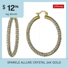 Features: Nickel FreeEarring Back: HingedStone Cut: RoundMetal Color: Gold ToneEarring Length: 28.5mmEarring Width: 4.1mmCare: Wipe CleanStone Type: 320 CrystalEarrings Style: Hoop EarringsMetal: 24k Gold Over BrassCountry of Origin: Imported Dazzling Gold Hoop Earrings, Sparkling Yellow Gold Hoop Jewelry, Sparkling Yellow Gold Round Hoop Earrings, Gold Sparkling Hoop Earrings, Yellow Gold Sparkling Hoop Earrings As Gift, Sparkling Yellow Gold Hoop Earrings For Gifts, Brass Hoop Earrings, Brass Hoops, Crystal Hoop Earrings