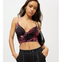 This Cropped Going Out Top Is An Urban Outfitters Exclusive Features Lightweight Mesh Body-Hugging Fit Cutout With Adjustable Tie At The Bust Size Small Ombr With Shades Of Burgundy, Black, Purple And White Adjustable Spaghetti Straps Deep V-Neckline Body: 95% Polyester & 5% Spandex Lining: 100% Polyester Pit To Pit Measurement: Approx 12.5 Inches Laying Flat Pit To Hem Measurement: Approx 7 Inches Laying Flat Brand New With Tags And Originally $35 Sold Out Online Urban Tank Top, Urban Outfitters Tank Top, Silver Sequin Top, Purple Corset, My Sweetheart, Shades Of Burgundy, Urban Outfitters Women, Halter Tank Top, Floral Sleeveless Top