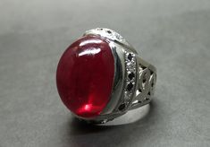 Big Cabochon Pigeon Dark Deep Red Ruby Sterling Silver 925 Handmade Mens Ring Anari Yaqoot Ring Product: Ring Gemstone: Ruby Color: Red Handmade Ring It is heated and treated (lab created) but High Quality Ruby with pure 925 Sterling Silver Handmade Ring. Formal Red Dome Ring, Ruby Color, 18k Gold Ring, Red Band, Mens Ring, Red Ruby, Ring Gemstone, Pigeon, Deep Red