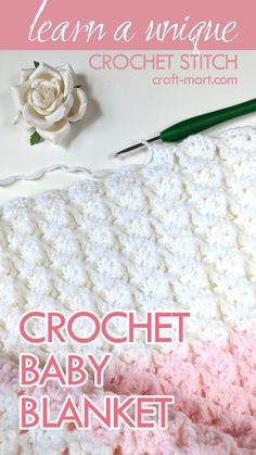 crochet baby blanket is shown with the text learn a simple crochet baby blanket