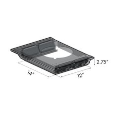 an image of a plastic tray with the lid open and measurements in front of it