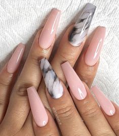 Marble Acrylic Nails, Pink And White Nails, Marble Nail, Glamour Nails, Cute Acrylic Nail Designs, Pink Nail Art, Long Acrylic Nails Coffin