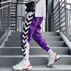 White Outfit Men Casual, Purple White Outfit, Streetwear Fashion Cargo Pants, White Outfit Men, Zebra Pant, Hip Hop Pants, Printed Fashion, Printed Sweatpants, Men Pants