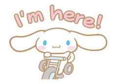 a cartoon bunny riding a motorcycle with the words i'm here