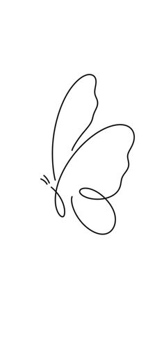 a black and white drawing of a butterfly with one wing extended to the left side