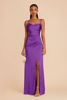 Lydia Matte Satin Dress - AmethystLydia Matte Satin Dress - Amethyst Purple Long Prom Dresses, Bright Purple Bridesmaid Dresses, Purple Long Dresses, Deep Purple Prom Dress, Cowl Neck Bridesmaid Dress, Royal Purple Dress, White Dresses For Sale, Modern Mermaid, Purple Long Dress