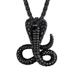 PRICES MAY VARY. ✍Material: Made of 316L stainless steel,black plated,corrode, non-deformable, and hypoallergenic. High polished surface, smooth and comfortable to wear. 🐍Design: Cobra snake pendant necklace for men, snake is seen as a powerful totem that represents the source of life. When snake elf animals appear in your life, it may mean opportunities for healing, changes, important transitions, and increased energy are emerging. 📌Dimensions: Pendant size: 1.5''*1.24''; Chain length: 22''+2 Fashion Categories, Snake Jewellery, Satanic Jewelry, Cobra Snake, Python Snake, Halloween Necklace, Snake Pendant, Increased Energy, Snake Jewelry