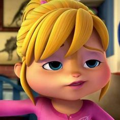 a cartoon character with blonde hair and blue eyes, wearing a pink shirt in the animated movie tinkerbell