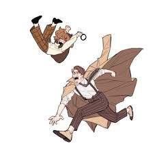 two people dressed in costumes are flying through the air with one person holding an umbrella