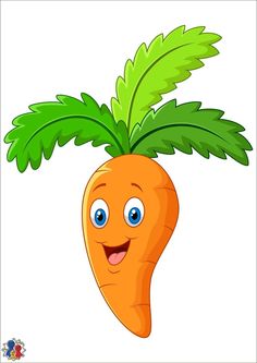 a cartoon carrot with green leaves on it's head