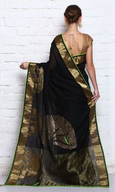 Black Chanderi Saree Brocade Saree, Chanderi Saree, Yellow Lehenga, Border Saree, Black Saree, Saree Trends, Tussar Silk Saree, Banarasi Saree