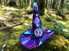 Wizard hat, Purple Witch hat, crystal moon witch Handmade Fantasy Hat For Festival, Purple Wizard, Purple Witch Hat, Crystal Witch, Mad Hatter Costume, Wizard Costume, Purple Witch, Real Witches, Steampunk Top Hat